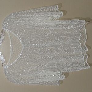 Vtg Y2k Beaded Tulle Sheer Top By Sterling Styles White Rayon O/S NWT